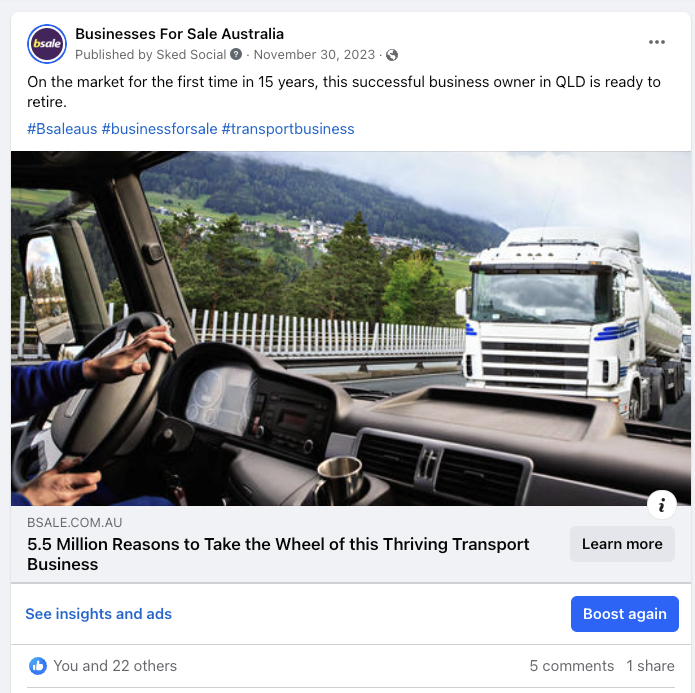 Facebook Post - Business for Sale Article 2