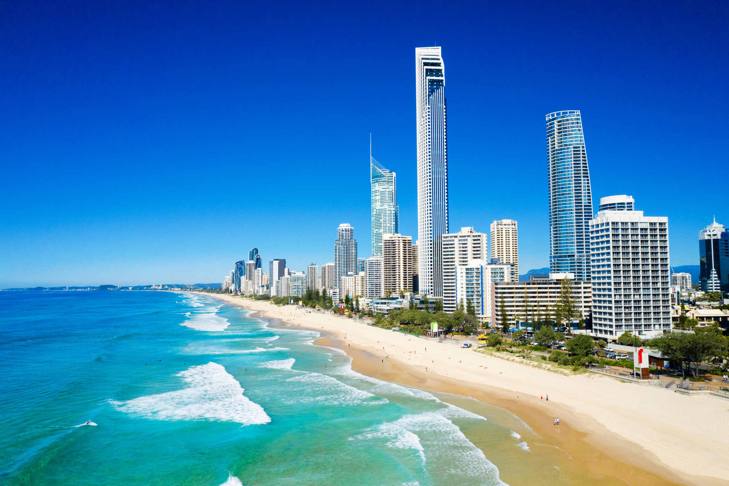 Sunny view of Surfers Paradise on the Gold Coast looking from the North, QLD, Australia