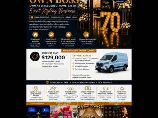 Established Event Styling Business for Sale- Busy Rouse Hill, NSW - Servicing Sydney-wide - Home-Based - Established Clientele - Training & Support - 