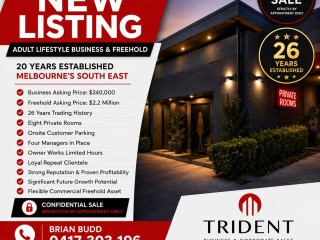 ADULT LIFESTYLE BUSINESS & FREEHOLD 26-Year Trading | Business $240,000 + Freehold $2.2 Million |